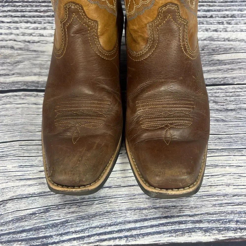 Ariat Round Up Square Toe Western Brown Leather Boots 10011893 Women’s Size 6.5